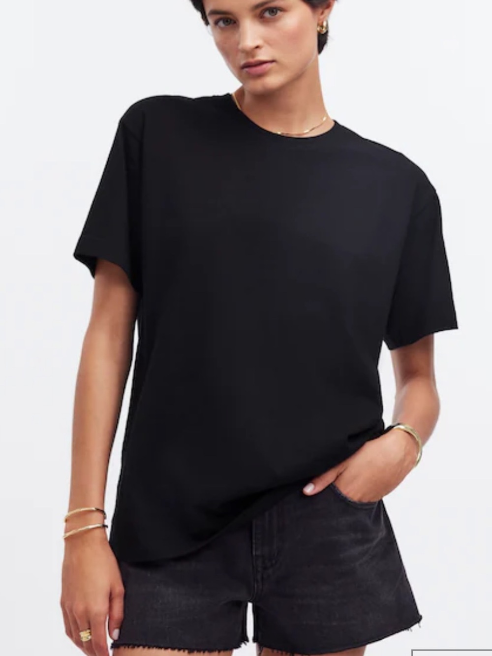 NEW MADEWELL Cotton Relaxed Oversized Tee Jet Black Breathable XS